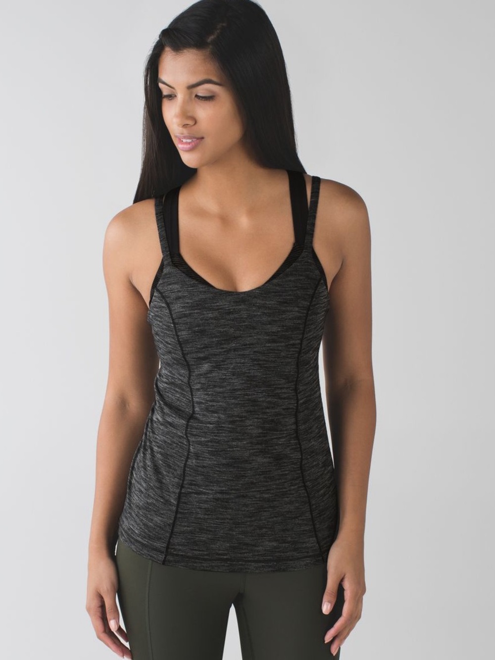 Lululemon Run For The Gold Tank Top Black Heathered Gray Bra Women’s Size 6